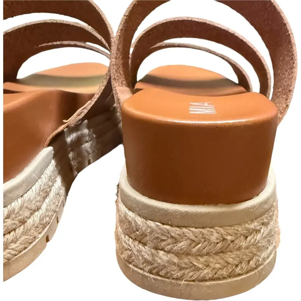 MIA Kaz Women's 9 Cognac Platform Espadrille Sandals 3 Straps Comfort